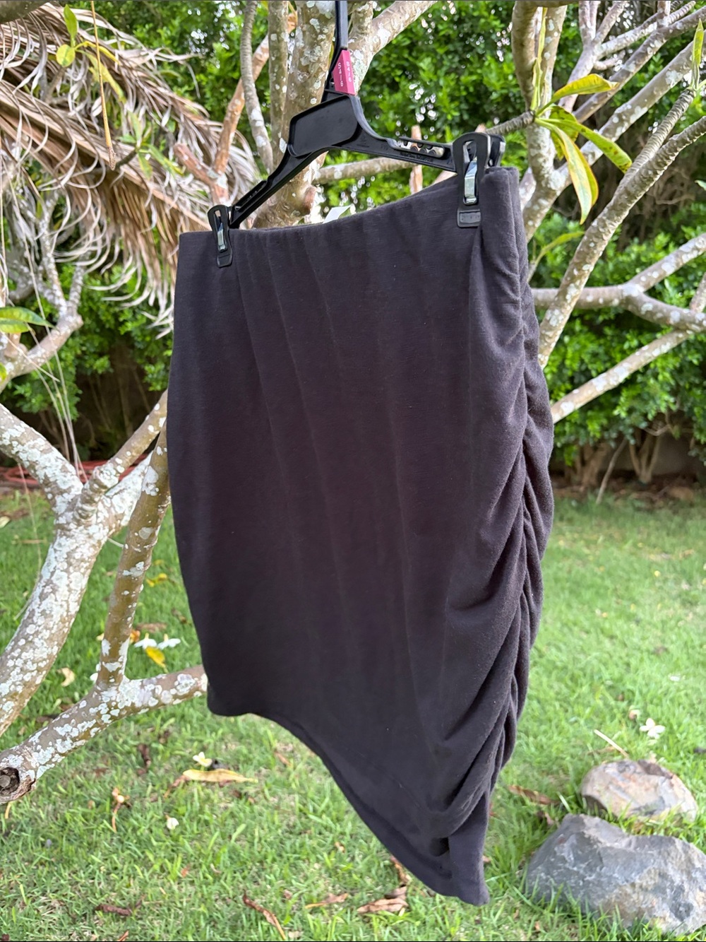 mahina Black Draped Asymmetrical Side-Ruched Skirt